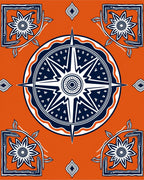 Orange Navy Starburst Floral Medallion Accents Rug