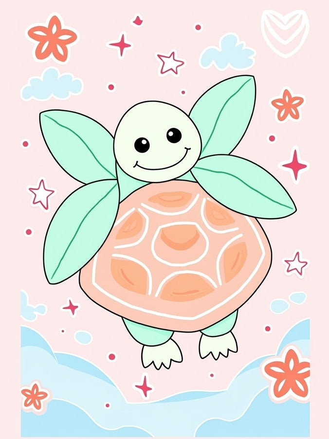 Cute Sea Turtle With Stars Clouds Rug