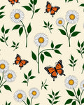 White Daisy Butterfly Garden Scene Rug
