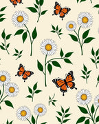 White Daisy Butterfly Garden Scene Rug