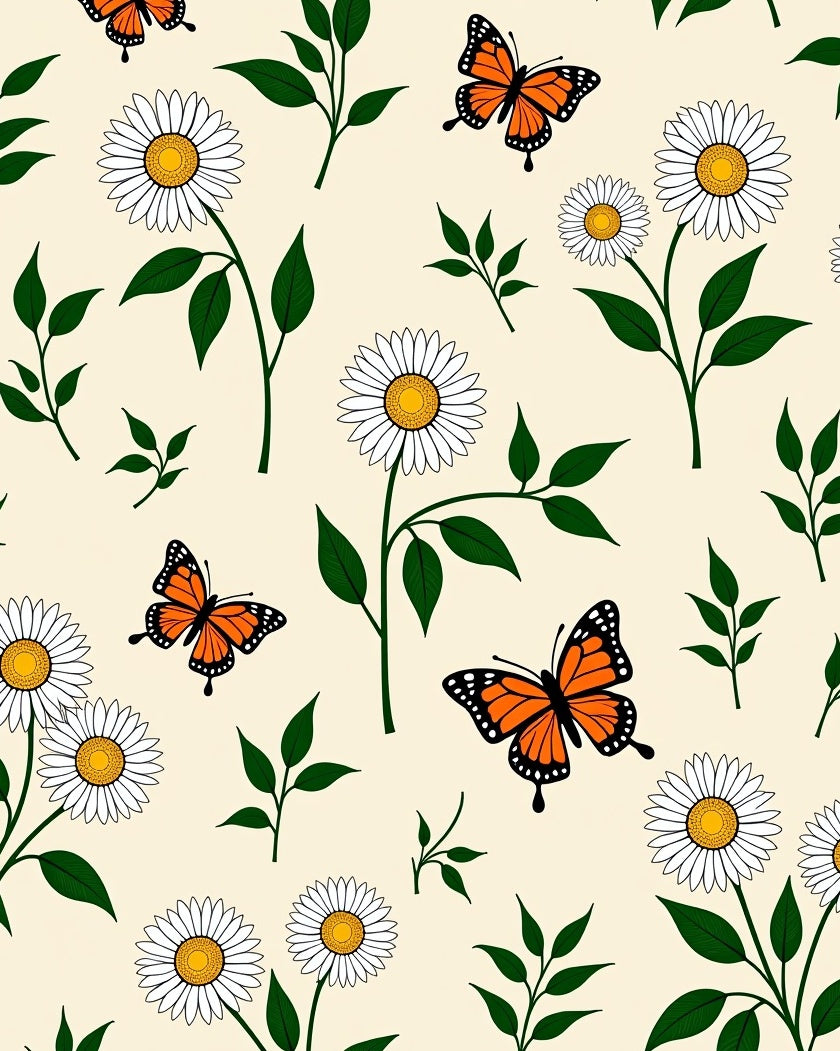 White Daisy Butterfly Garden Scene Rug