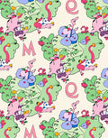 Whimsical Pink Green Cartoon Characters Rug