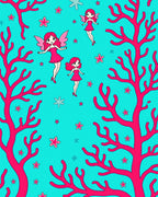 Whimsical Coral Fairies Turquoise Rug