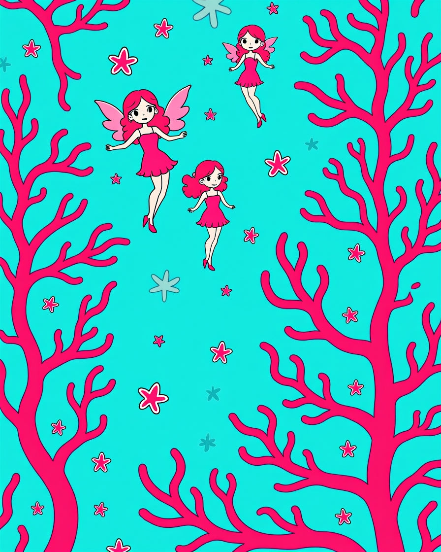 Whimsical Coral Fairies Turquoise Rug