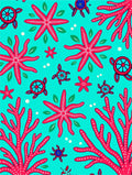 Aqua Red Coral Starfish Turtle Theme Rug