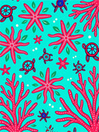 Aqua Red Coral Starfish Turtle Theme Rug