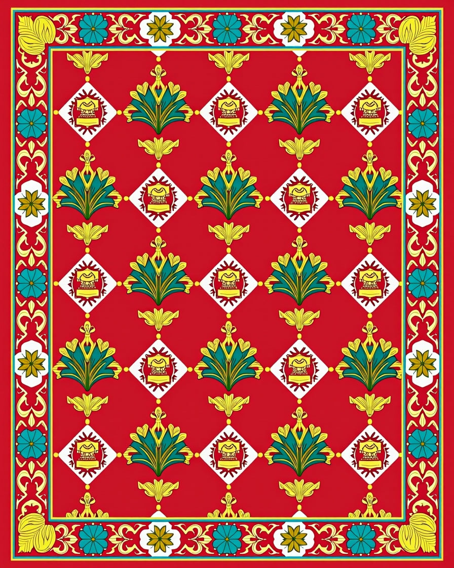 Crimson Emerald Laurel Diamond Border Rug