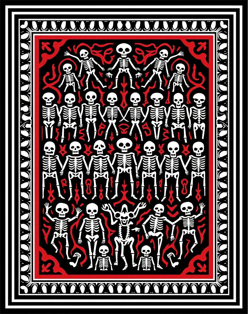 Skeleton Brigade Red Black Bone Rug