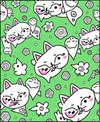 Whimsical White Cats Pink Accents Green Rug