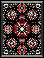 Crimson Starburst Medallion Black Rug