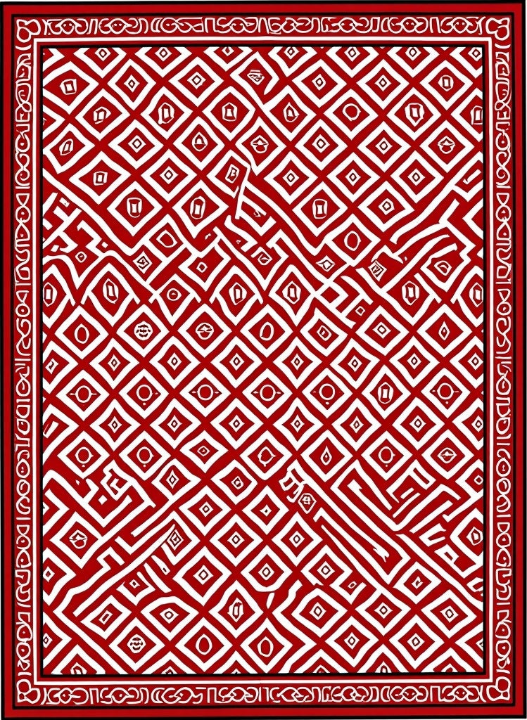 Red White Interlocking Diamond Maze Rug