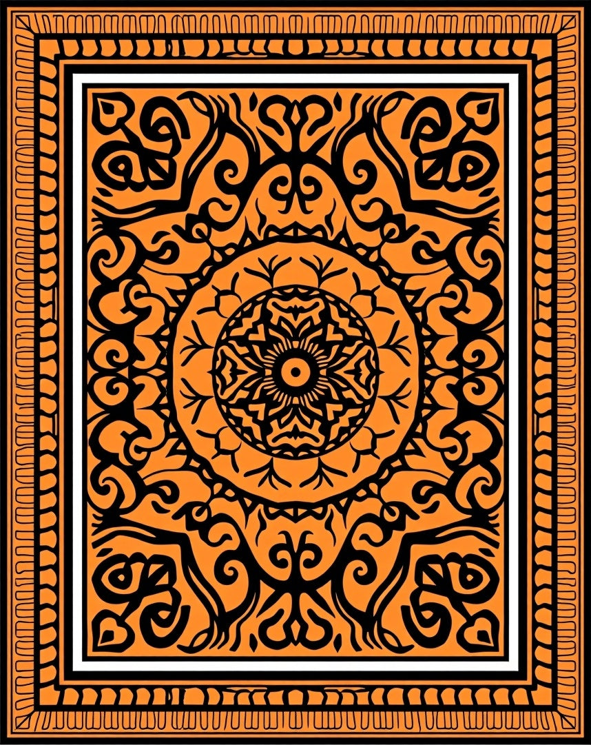 Orange and Black Intricate Medallion Rug
