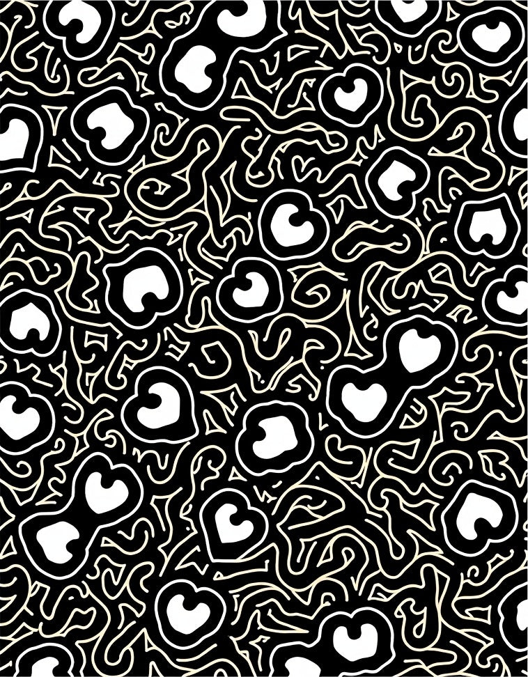 Black Ivory Abstract Heart Curving Stripes Rug