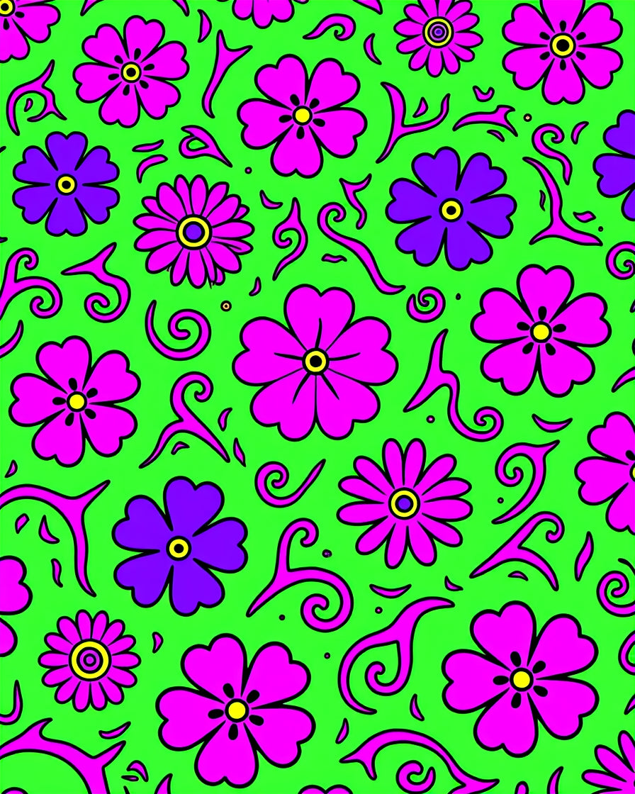 Retro Pink Purple Floral Swirl Rug