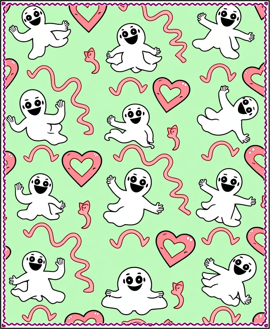 Cute Ghost Heart Swirl Background Rug