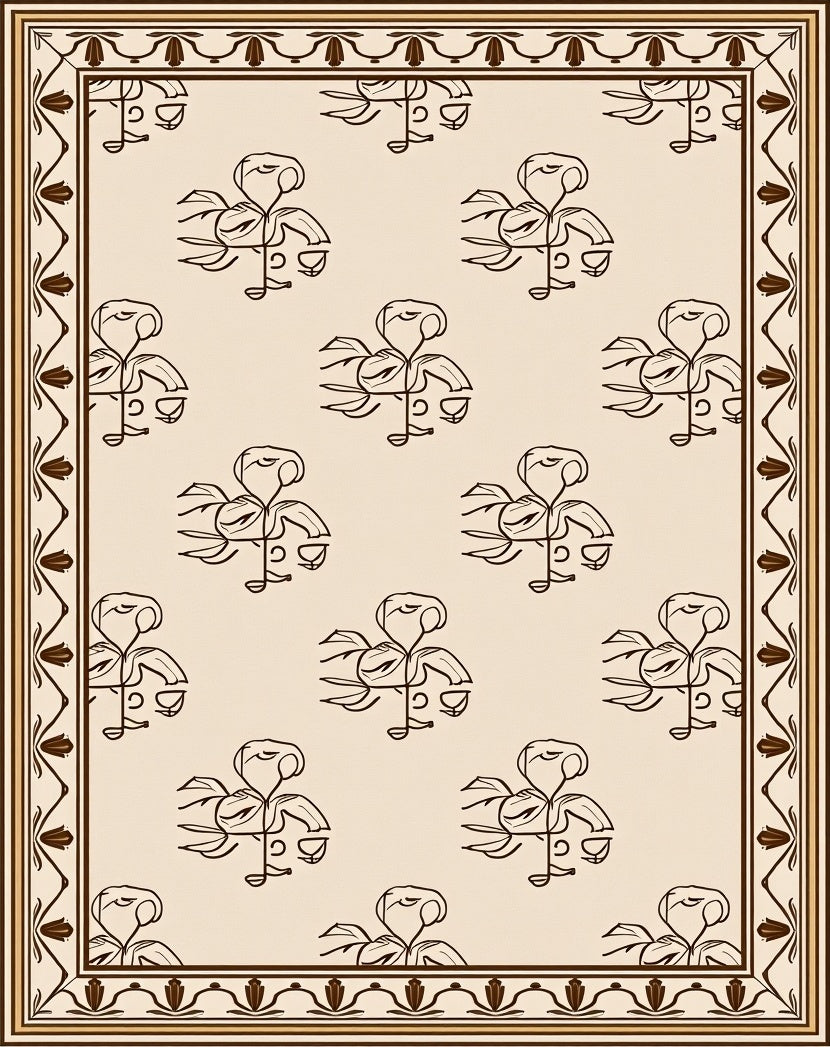 Cream Brown Flamingo Floral Repeat Rug