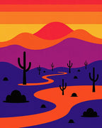 Sunset Desert Cacti Winding Path Rug