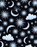 Night Sky Crescent Moon Starburst Cloud Rug