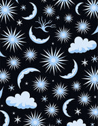 Night Sky Crescent Moon Starburst Cloud Rug