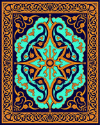 Cyan Orange Sunburst Medallion Rug