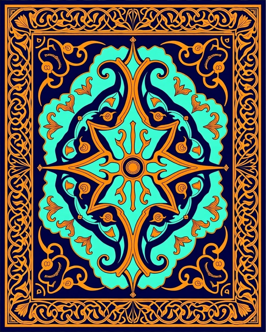Cyan Orange Sunburst Medallion Rug