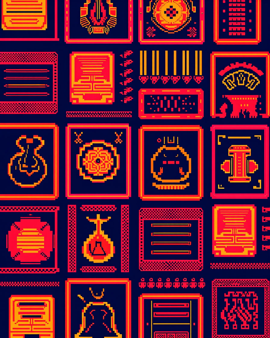 Red Yellow Pixelated Gallery Rug