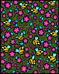 Playful Yellow Bee Pink Flower Garden Rug