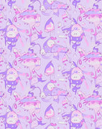 Whimsical Purple Cream Character Collage Rug