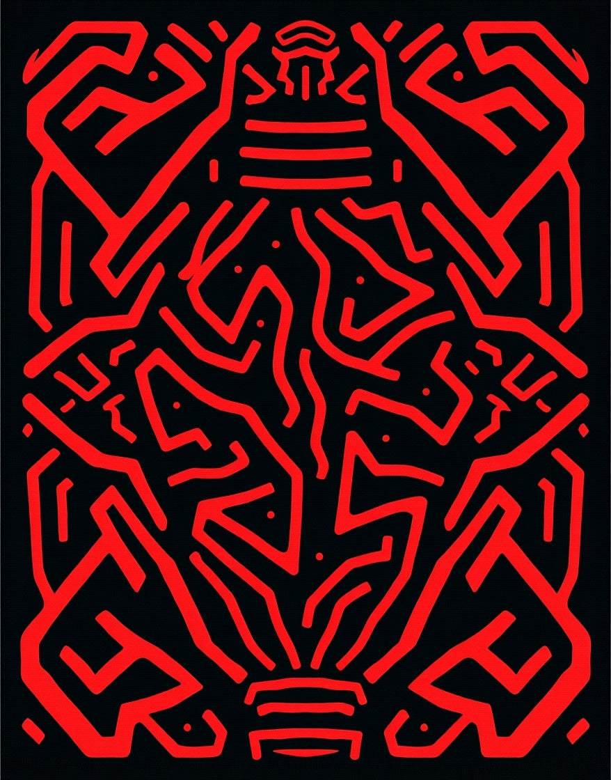 Bold Red Abstract Labyrinth Rug