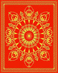 Crimson Golden Radial Blossom Border Rug