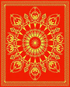 Crimson Golden Radial Blossom Border Rug