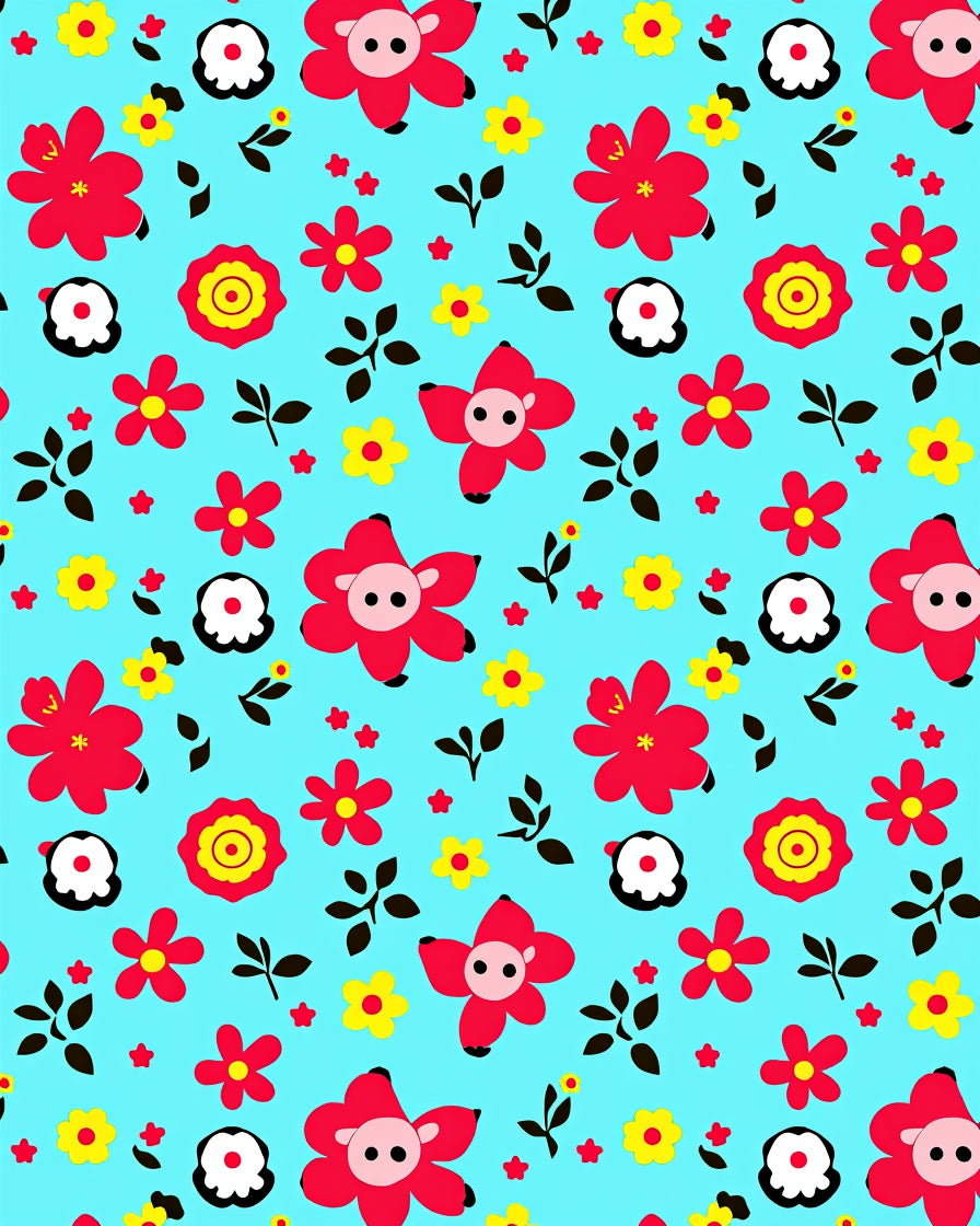 Whimsical Red Yellow Flower Friends Rug