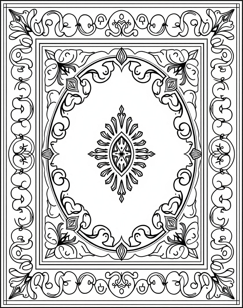 Lace Like Floral Medallion Border Rug