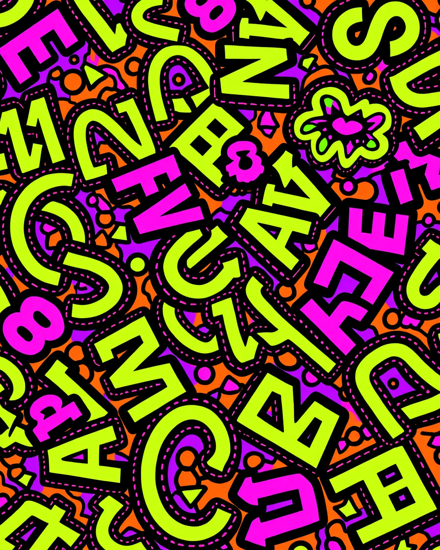 Vibrant Neon Graffiti Letters Collage Rug