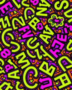 Vibrant Neon Graffiti Letters Collage Rug
