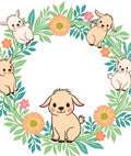 Whimsical Baby Goat Floral Wreath Rug