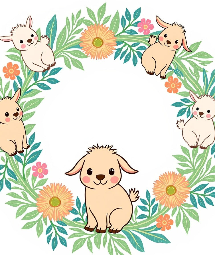 Whimsical Baby Goat Floral Wreath Rug
