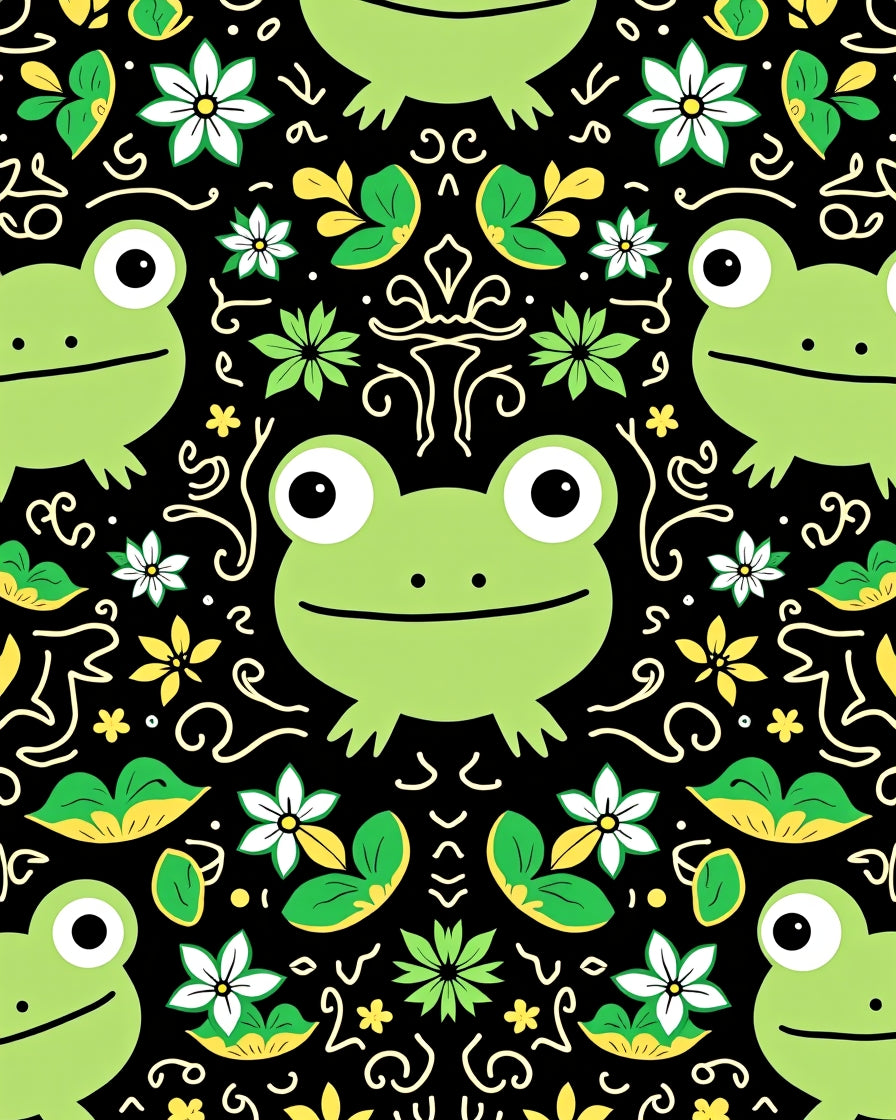Whimsical Frog Lily Pad Botanical Garden Rug