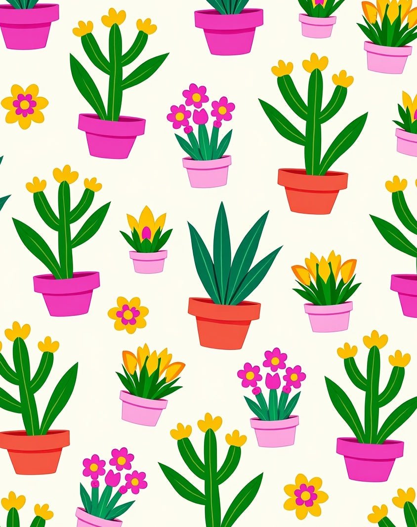 Potted Pink Yellow Green Flowers Rug