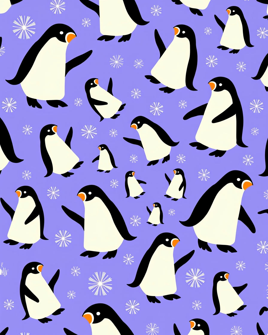 Charming Purple Penguin Snowflakes Repeat Rug