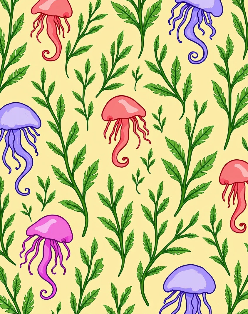 Whimsical Purple Pink Jellyfish Kelp Garden Rug