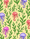 Whimsical Purple Pink Jellyfish Kelp Garden Rug
