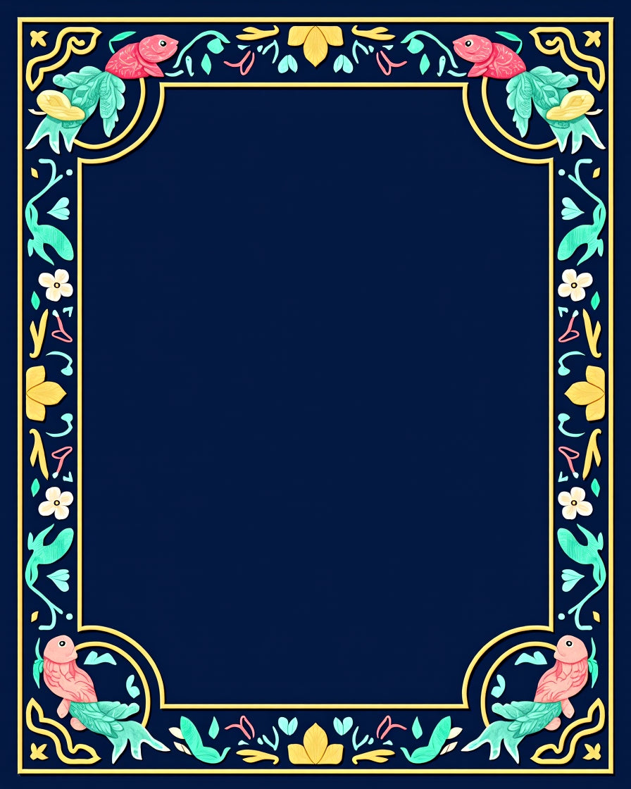 Coral Fish Teal Foliage Border Rug