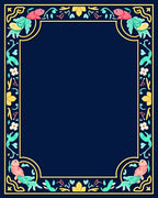 Coral Fish Teal Foliage Border Rug