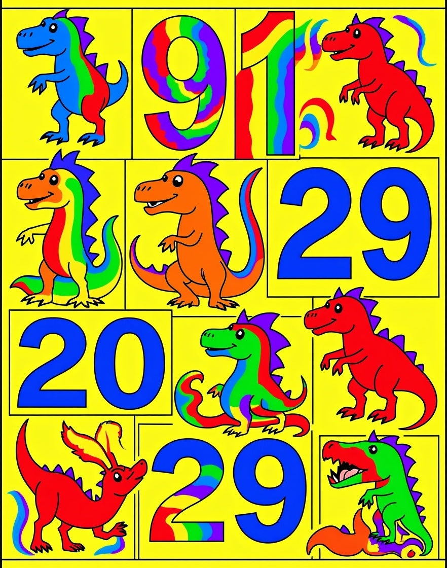Vibrant Rainbow Dinosaur Numbers Rug