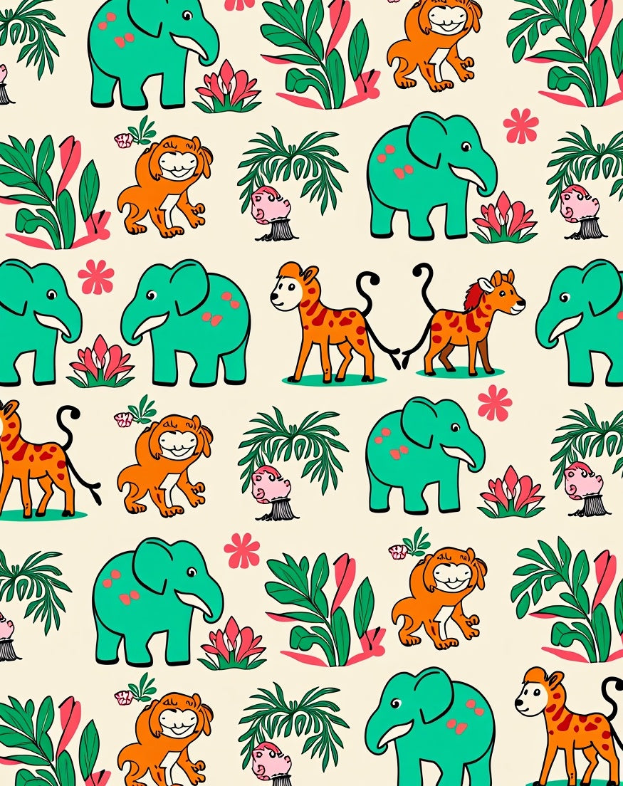 Cheery Teal Elephant Jungle Animals Rug