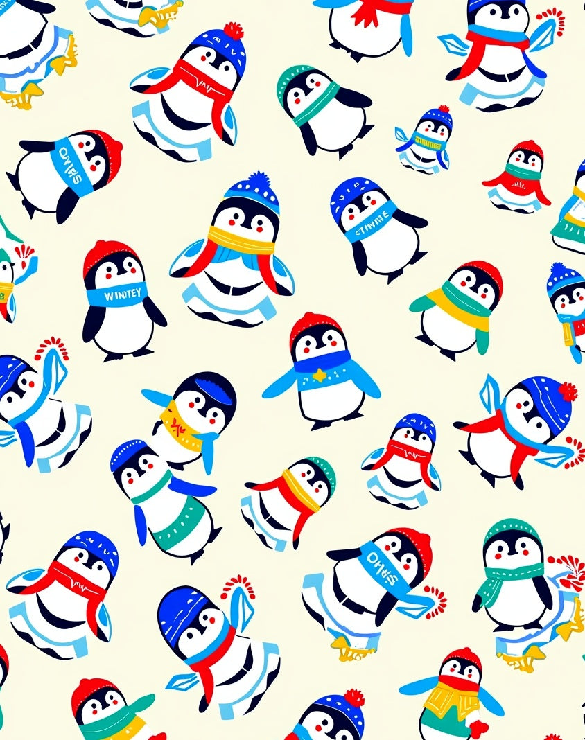 Whimsical Penguin Friends Winter Theme Rug