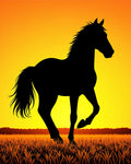 Black Horse Silhouette Golden Sunset Field Rug