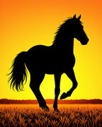 Black Horse Silhouette Golden Sunset Field Rug