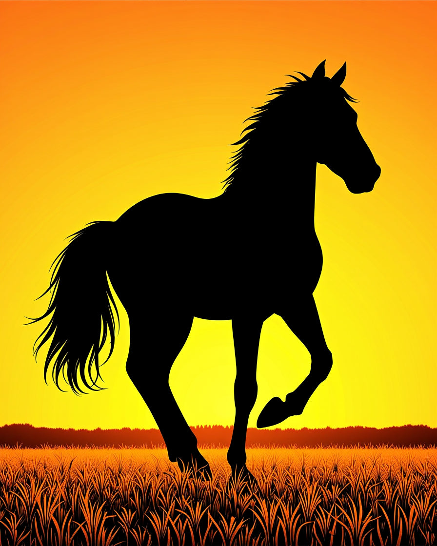 Black Horse Silhouette Golden Sunset Field Rug
